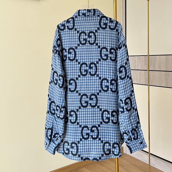 定番グッチ ジャンボGG n級品 チェック ウール シャツ ロゴ gup10199